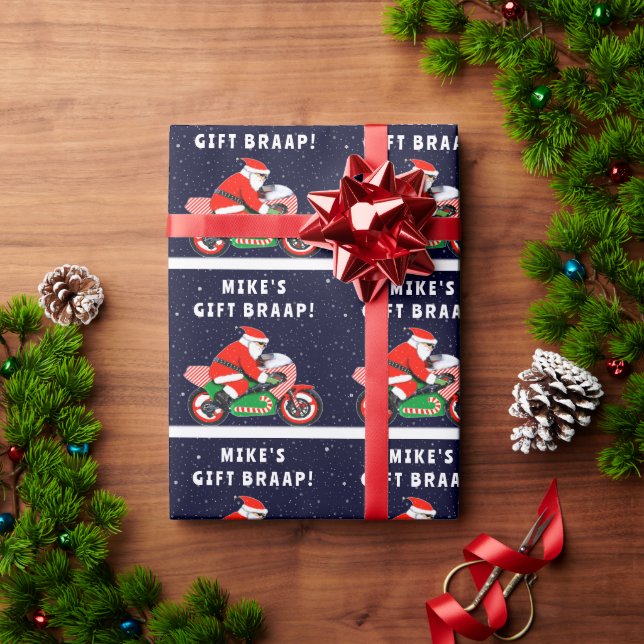 Funny Motorcycle Biker Holiday Gift Wrapping Paper (Holiday Gift)