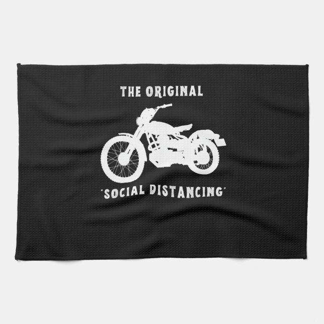 Funny Motorcycle Original Social Distancing Tea Towel (Horizontal)