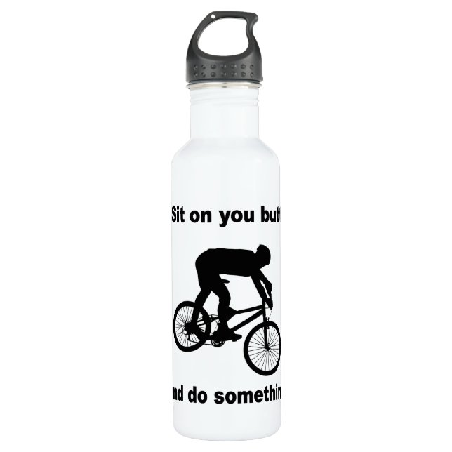 funny mountain biking 710 ml water bottle (Front)