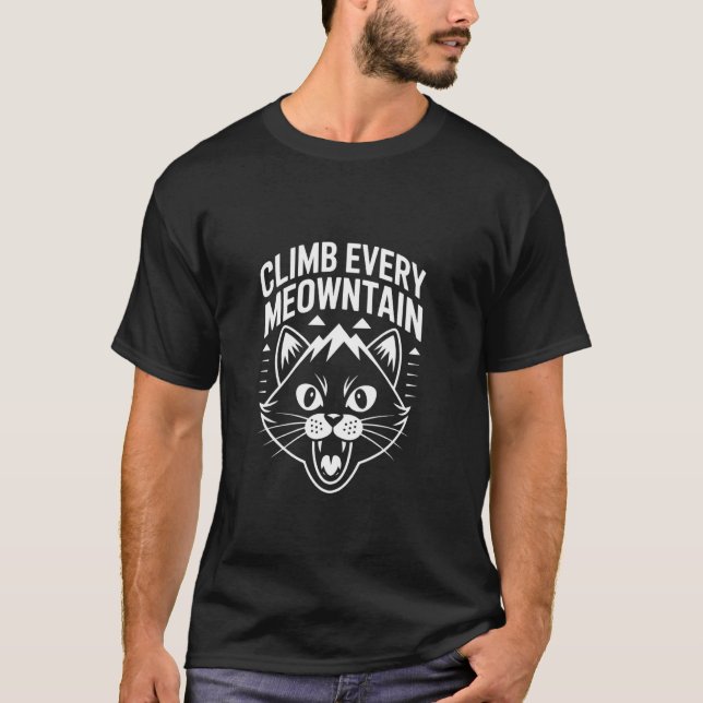 Funny Mountain Hiking Cat T-Shirt (Front)