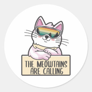 Funny Mountain Snowboarding Skiing Gift For Cat Lo Classic Round Sticker