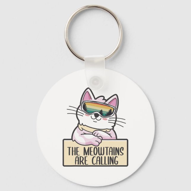 Funny Mountain Snowboarding Skiing Gift For Cat Lo Key Ring (Front)