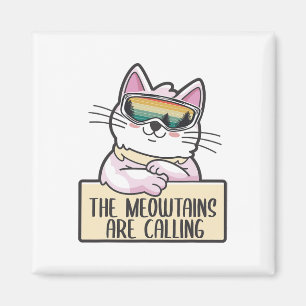 Funny Mountain Snowboarding Skiing Gift For Cat Lo Magnet