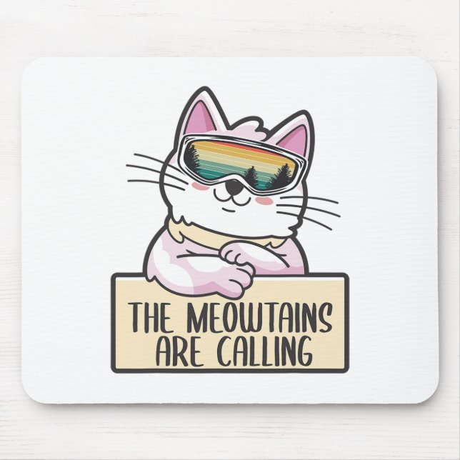 Funny Mountain Snowboarding Skiing Gift For Cat Lo Mouse Mat (Front)