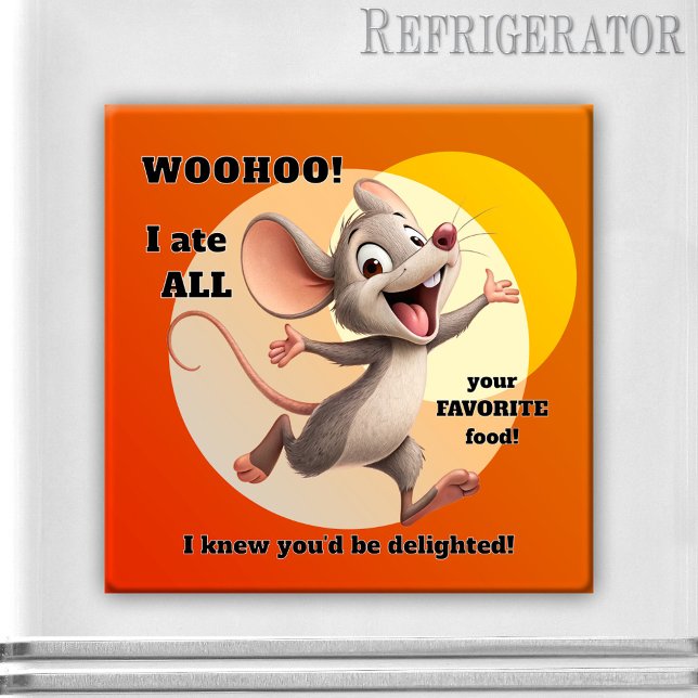 Funny Mouse Diet Magnet (Colorful magnet featuring a funny mouse joking about a diet)