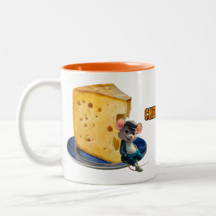 Funny Mouse in Love with a slice of Cheese on a Two-Tone Coffee Mug