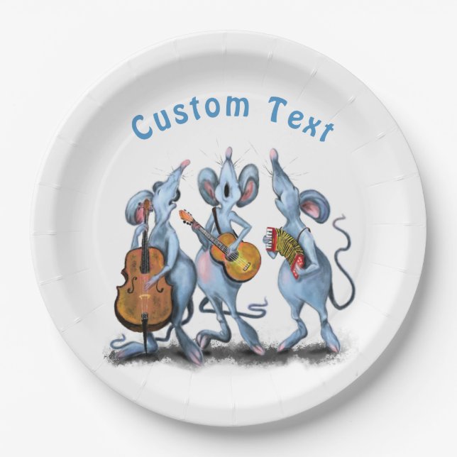 Funny Mouse Music Band Custom Text Paper Plates (Front)