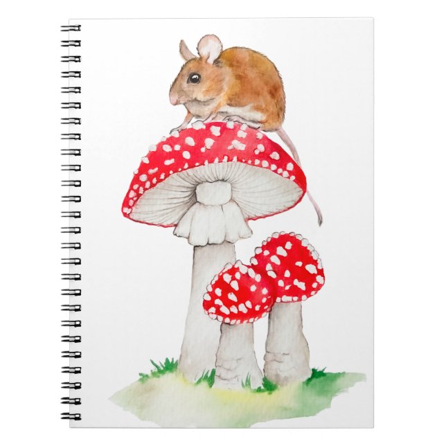 Funny mouse on a fly agaric, watercolor notebook (Front)