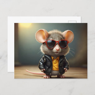 Funny mouse with glasses postcard