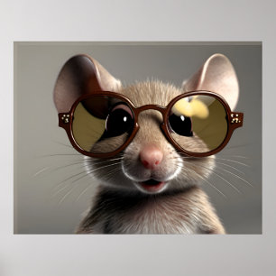 Funny mouse with glasses poster