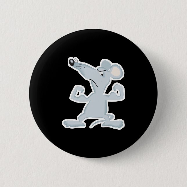 funny mouse with muscles 6 cm round badge (Front)