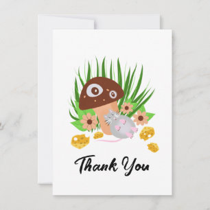 Funny mouse with mushroom and cheese holiday card