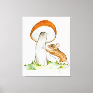 Funny mouse with wild mushroom canvas print