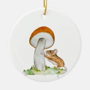 Funny mouse with wild mushroom ceramic tree decoration