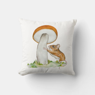 Funny mouse with wild mushroom cushion