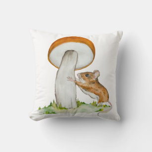 Funny mouse with wild mushroom cushion