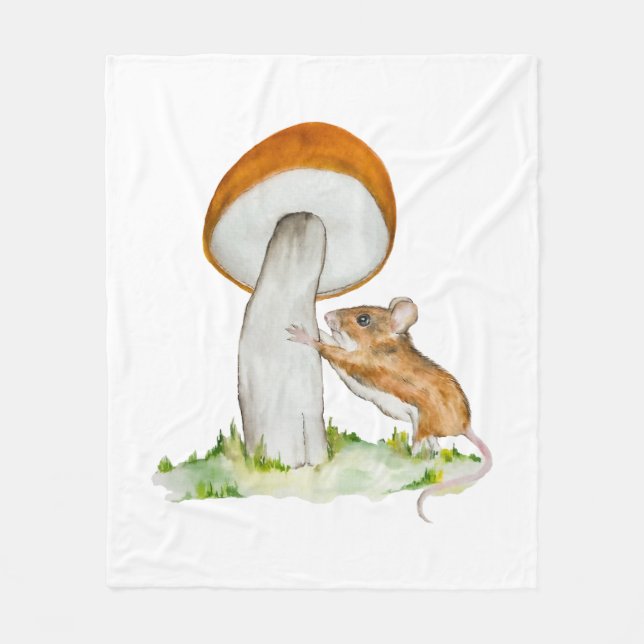 Funny mouse with wild mushroom fleece blanket (Front)