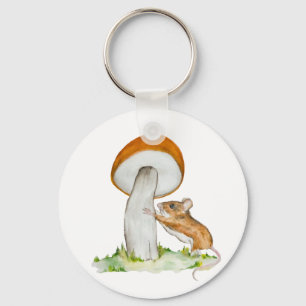 Funny mouse with wild mushroom key ring