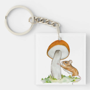 Funny mouse with wild mushroom key ring