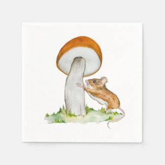 Funny mouse with wild mushroom napkin