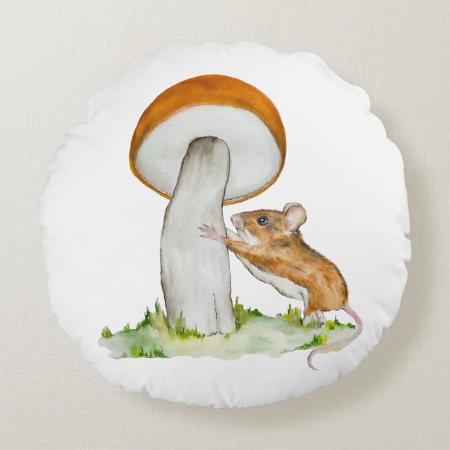 Funny mouse with wild mushroom round cushion (Front)