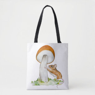 Funny mouse with wild mushroom tote bag