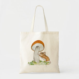 Funny mouse with wild mushroom tote bag