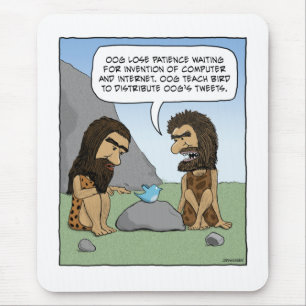 Funny mousepad: Caveman Tweets Mouse Mat