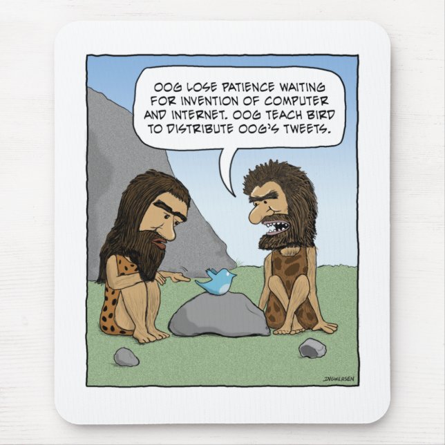 Funny mousepad: Caveman Tweets Mouse Mat (Front)
