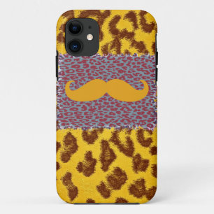 Funny Moustache and Leopard Print iPhone 11 Case