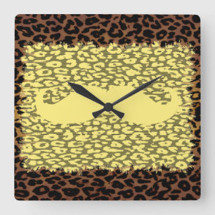 Funny Moustache and leopard print Square Wall Clock