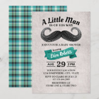 Funny Moustache Cute Little Man Teal Baby Shower
