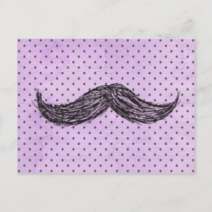 Funny Moustache Drawing With Purple Polka Dots Postcard