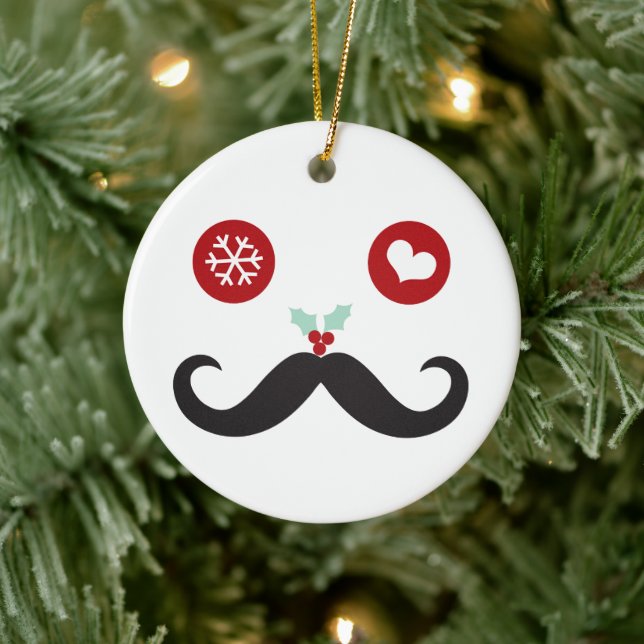 Funny Moustache Face Christmas Cute Holiday Photo Ceramic Tree Decoration (Tree)