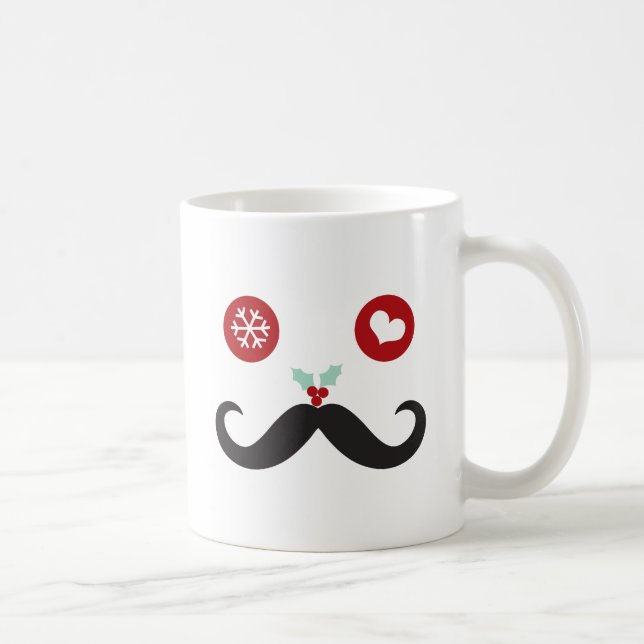 Funny Moustache Face Snowflakes Christmas Holiday Coffee Mug (Right)