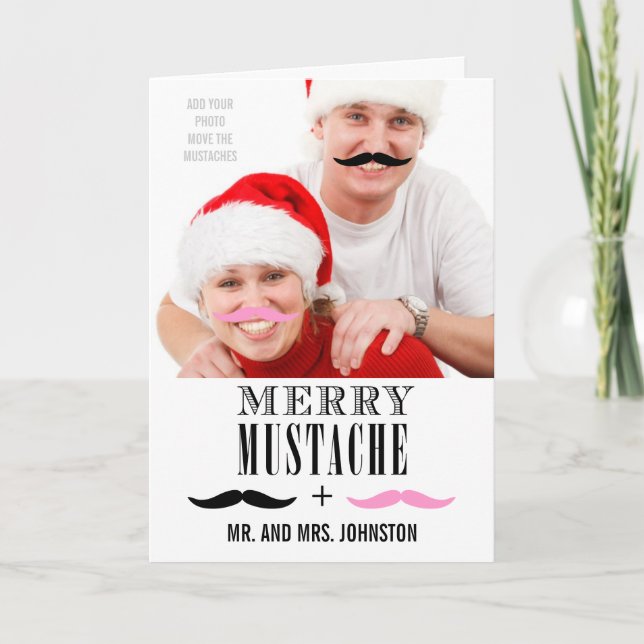 Funny Moustache First Christmas Photo Card (Front)