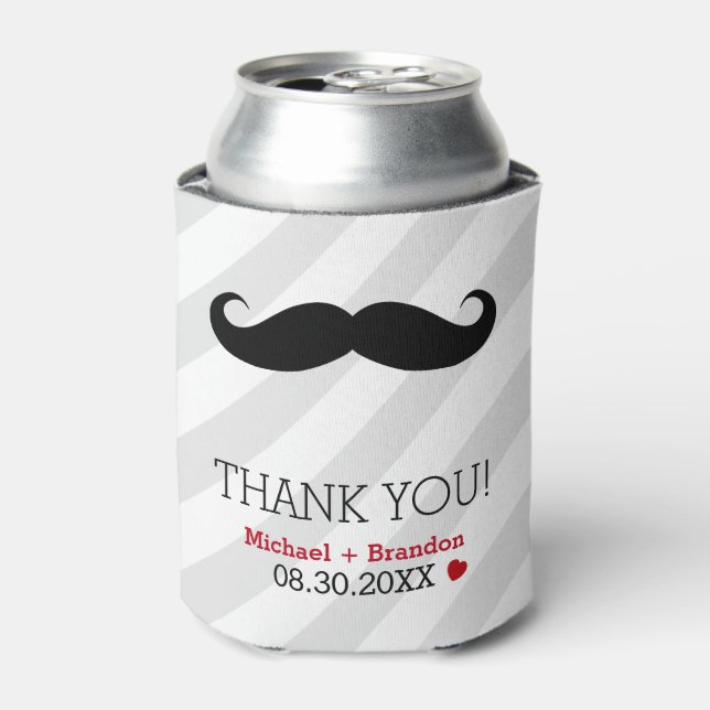 Funny Moustache Gay Wedding Favour Can Cooler (Can Front)
