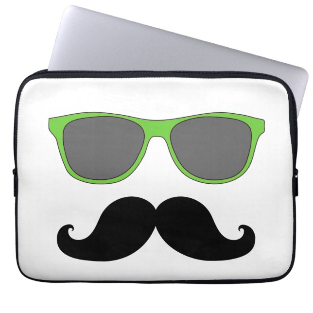Funny Moustache, Green Sunglasses Laptop Sleeve (Front)