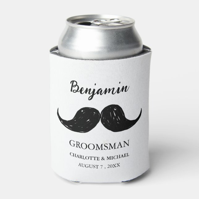 Funny Moustache Groomsmen Wedding Can Cooler (Can Front)