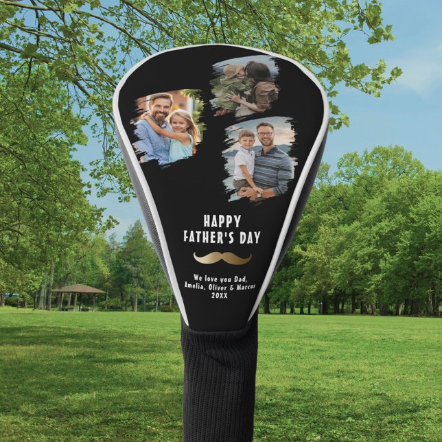 Funny Moustache Happy Father's Day 3 Photo Golf Head Cover (Creator Uploaded)