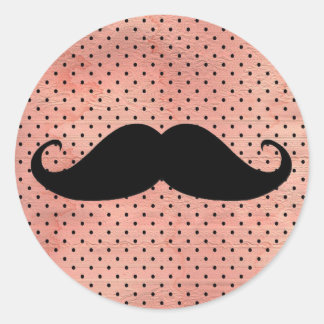 Funny Moustache On Cute Pink Polka Dot Background Classic Round Sticker