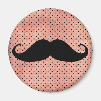 Funny Moustache On Cute Pink Polka Dot Background Magnet