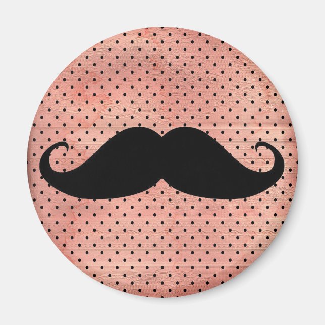 Funny Moustache On Cute Pink Polka Dot Background Magnet (Front)