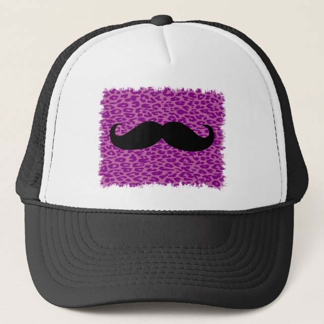 Funny Moustache on Leopard Print Trucker Hat (Front)