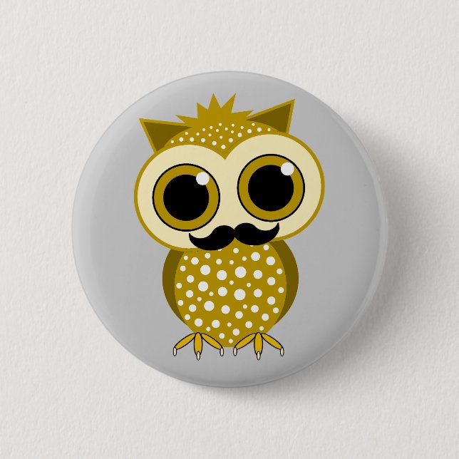 funny moustache owl 6 cm round badge (Front)
