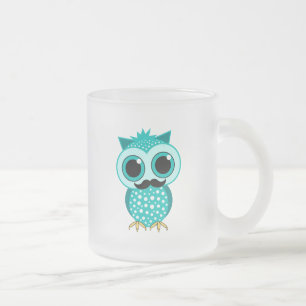 funny moustache owl frosted glass coffee mug