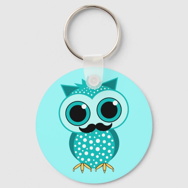 funny moustache owl key ring (Front)