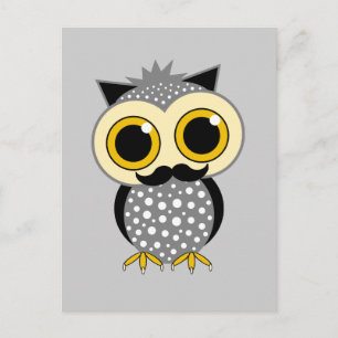 funny moustache owl postcard