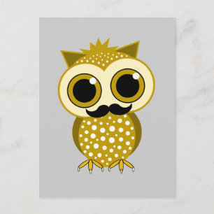 funny moustache owl postcard