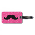Funny Moustache Pink Glitter Luggage Tag